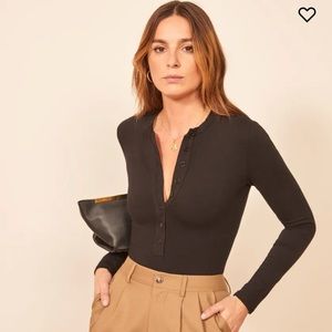Reformation Black Long Sleeve Bodysuit